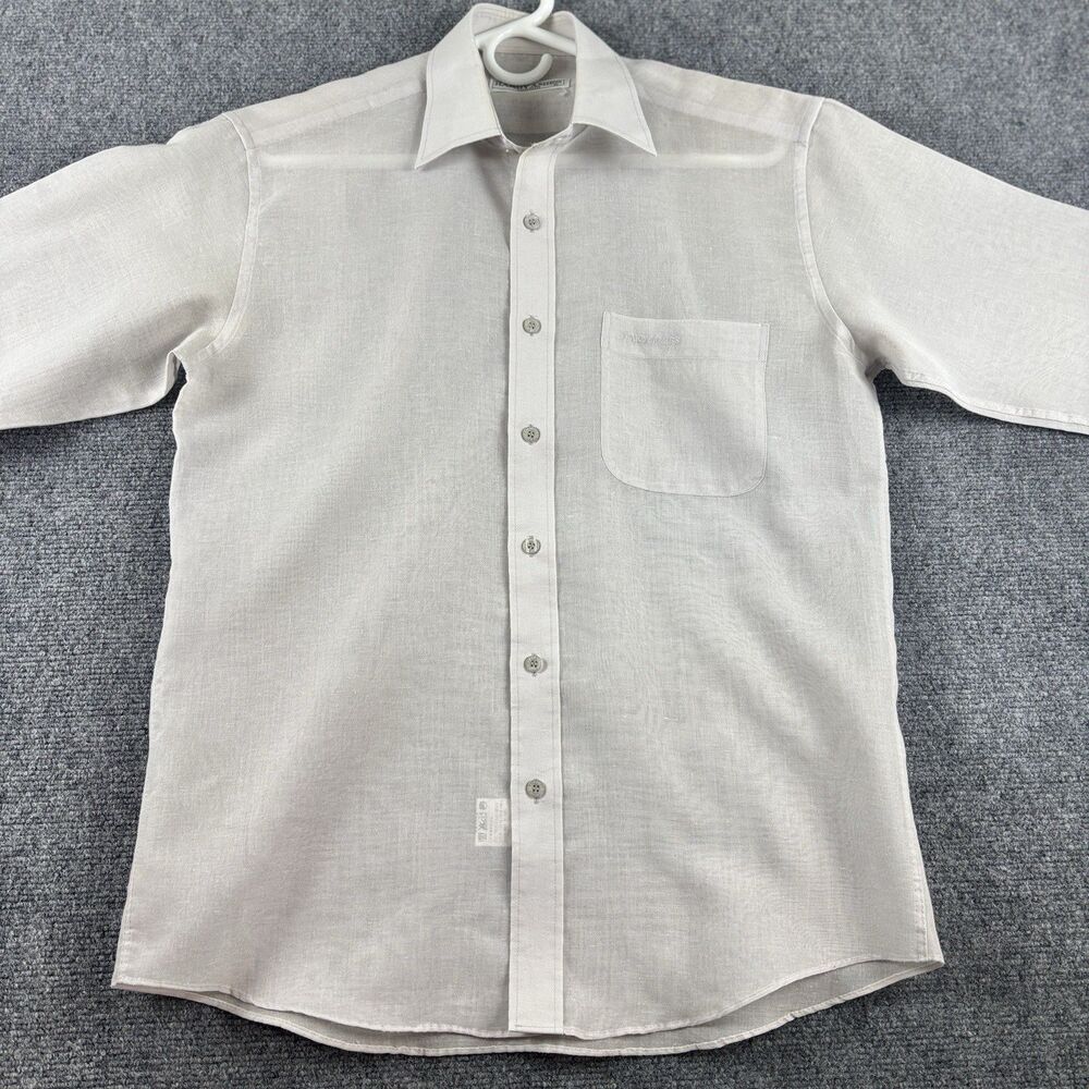 Hardy Amies London Vintage White Long Sleeve Linen Blend Button Up Shirt